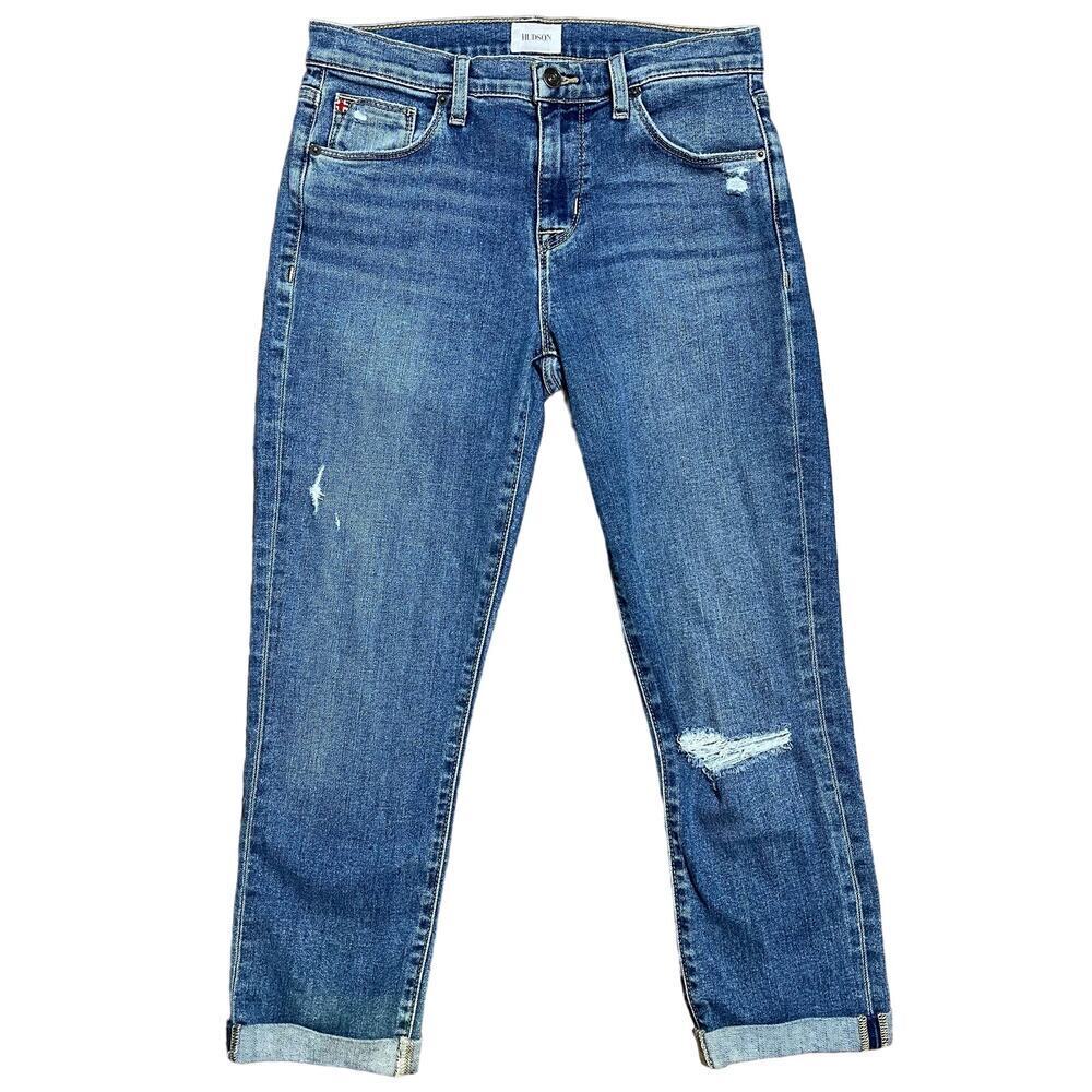 Hudson Natalie Jeans Mid Rise Boyfriend Ankle Distressed Women's SZ 25